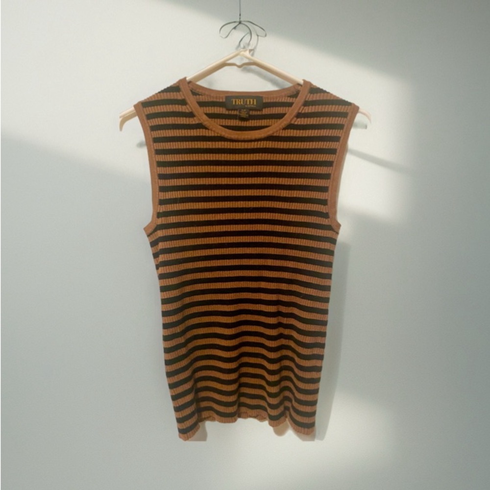 Truth Black and Tan Striped Ribbed Sleeveless Top
